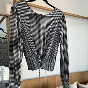 Gianni Bini NAVY and White Gingham Blouse